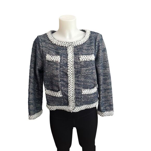 Anthropologie x Isani Massey‎ Blue Tweed Beaded Embellished Blazer Jacket sz M - Picture 1 of 9